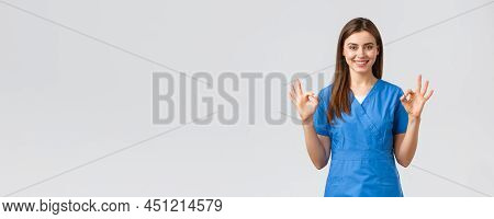 Healthcare Workers, Prevent Virus, Insurance And Medicine Concept. Confident Young Female Nurse, Doc