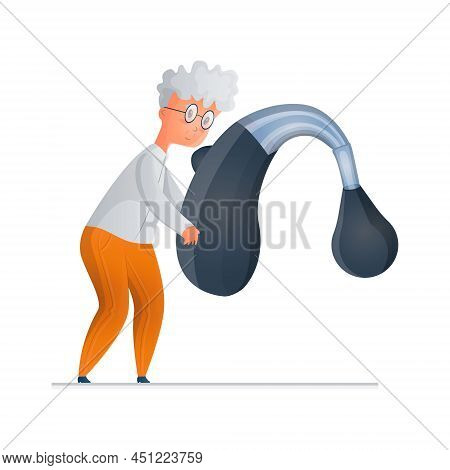 Elderly Man Holding An Enlarged Hearing Aid