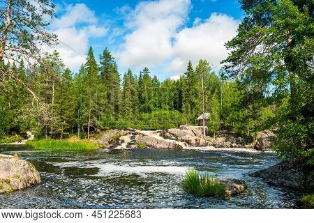 Ruskeala Falls. Wonderful Natural Park In Northern Russia, Republic Of Karelia. Not Far From The Tow