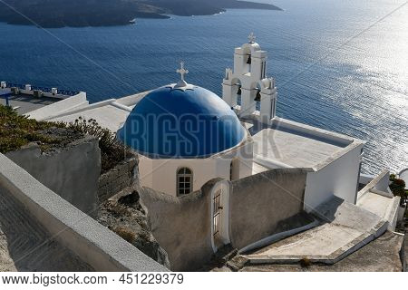 Three Bells Of Fira, Santorini, Greece, Officially Known As The Catholic Church Of The Dormition, Is