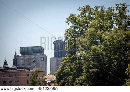 Ljubljana, Slovenia - June 14, 2021: Nlb Bank Group Logo On Their Main Office For Ljubljana On Canka