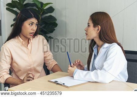 Woman Doctor Holding Hands Patient Encourage Cheer Up Consultation At Hospital Medicare Treatment Cl