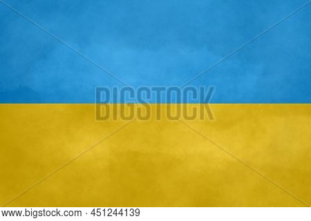 Yellow And Blue Flag Of Ukraine. Picture For Background. Uneven Color Toning Mimics Watercolor