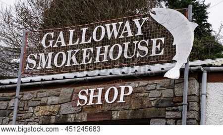 Carsluith, Scotland - December 30th 2021: The Galloway Smokehouse Shop Sign At Carsluith, Dumfries A