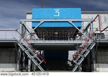 Gas Transportation System. Booster Pumping Station For Gas. Gas Filling Station And Gas Tanks. Trans