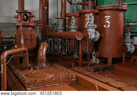 Gas Transportation System. Booster Pumping Station For Gas. Gas Filling Station And Gas Tanks. Trans