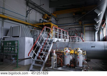 Gas Transportation System. Booster Pumping Station For Gas. Gas Filling Station And Gas Tanks. Trans