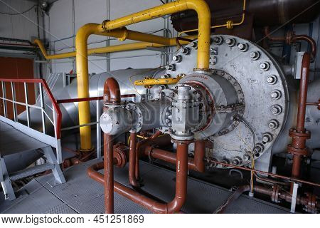 Gas Transportation System. Booster Pumping Station For Gas. Gas Filling Station And Gas Tanks. Trans