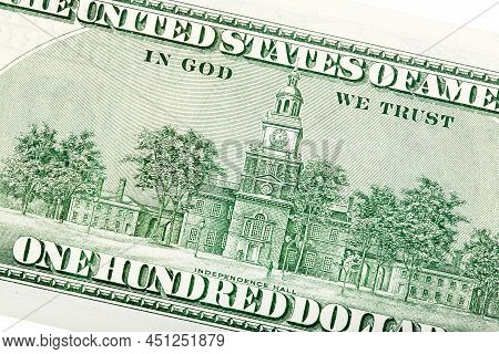 Back Of Old One Hundred Dollar Bill On White.