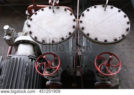 Gas Transportation System. Booster Pumping Station For Gas. Gas Filling Station And Gas Tanks. Trans