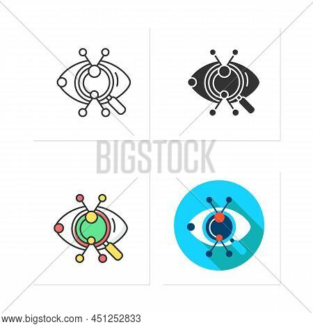 Creative Research Icon.artistic Vision Solution Approach Concept.eye With Magnifier Observing Pencil