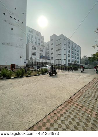 New Delhi, India - March 2022, Deep Chand Bandhu Government Hospital Front View Of Hospital