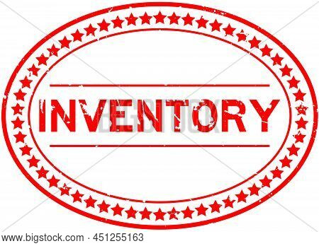 Grunge Red Inventory Word Oval Rubber Seal Stamp On White Background