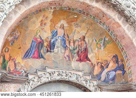 Venice, Ve, Italy - May 18, 2020: Mosaic With Jesus In The Basilica Of Saint Mark