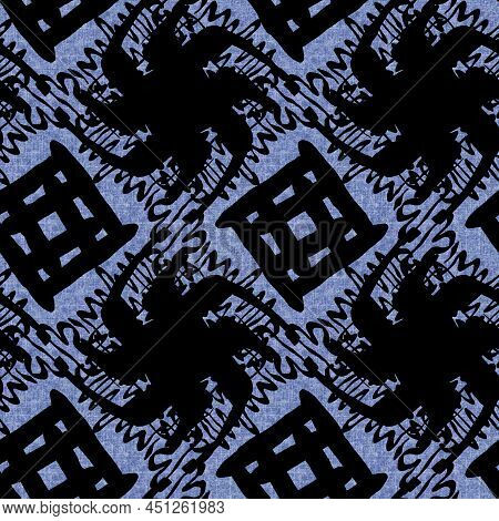 Denim Style Geometric Canvas Effect Seamless Texture Material. Masculine Jeans Blue Style Dyed Patte