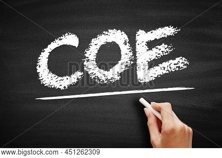 Coe Cost Of Equity - Return That A Company Requires For An Investment Or Project, Acronym Text Conce