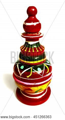 Sindur Bottle Made Of Wood Isolated On White Background Known As Sindur Kauta Or Sindurdani. General