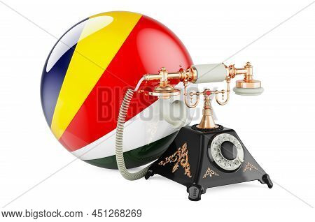 Phone With Seychelloise Flag. Communication Services In Seychelles, Concept. 3d Rendering  Isolated 