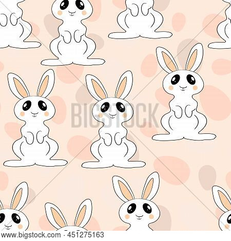 Seamless Pattern With Silhouette Easter Rabbits On Color Background. Design For Card, Postcard, Wall