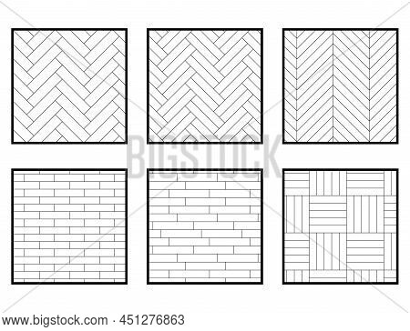 Most Common Types Of Parquet Patterns. Wooden, Ceramic Or Stone Materials, Zig Zag Bricks Or Flour O