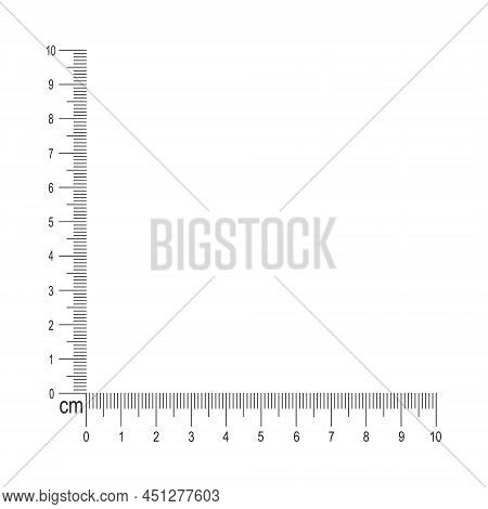 10 Cm Corner Ruler. Measuring Tool Template With Vertical And Horizontal Lines With Centimeters And 
