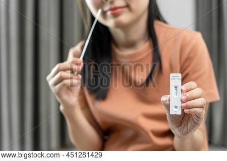 People In A Medical Mask Has Tested Negative For Coronavirus (covid-19) With The Antigen Rapid Test 