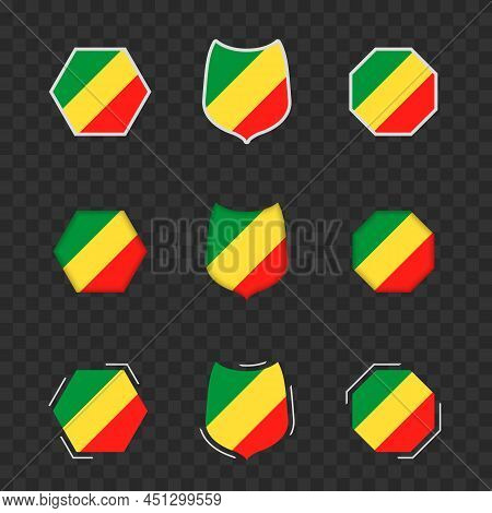 National Symbols Of Congo On A Dark Transparent Background, Vector Flags Of Congo. Vector Illustrati