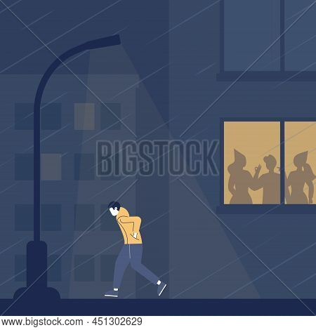 Loneliness Or Solitude Concept. Unhappy Person Being Alone. Character