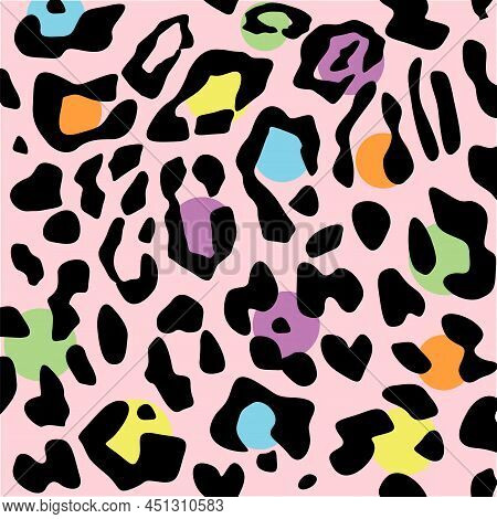 Exotic Colorful Leopard Design Hand Drawn. Fashion Pattern, Paper, Fabric,