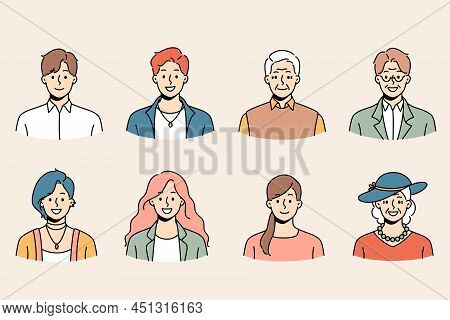 Set Of Diverse People Of Different Ages And Genders Profile Pictures. Collection Of Smiling Young An