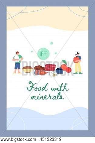 Food With Minerals And Vitamins And Elements Sources, Flat Vector Illustration.