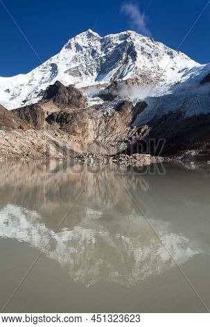 Mount Makalu Mirroring In Lake, Makalu Barun National Park, Nepal Himalaya Mountain