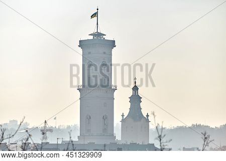 Lviv Town Hall. Central Part Of The Old Town Of Lviv, Cultural Tourism Center Of Ukraine, Europe. An