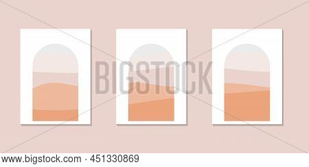 Bohemian Arch Wall Poster Collection. Africa Landscape With Dune. Abstract Fields And Desert. Minima