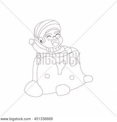Isolated Boy Iglu Kids Rain Winter Weather Vector Illustarion