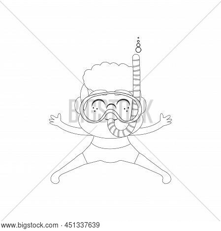 Isolated Boy Snorke Beach Draw Summer Kids Holiday Vector Illustration