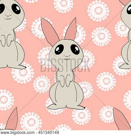 Seamless Pattern With Silhouette Easter Rabbits On Color Background. Design For Card, Postcard, Wall