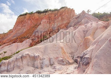 The Red Cliffs Between Trancoso, Taipe Beach And Pitinga Beach In Arraial D\'aujad, Bahia, Brazil