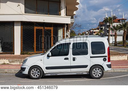 Side; Turkey - March 03 2022:  White  Fiat Duplo   Is Parked  On The Street On A Warm Summer Day Aga