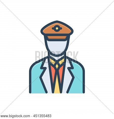 Color Illustration Icon For Pilot Crew Captain Job Man Aviator Aerialist Drive Copilot Navigator
