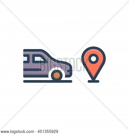Color Illustration Icon For Nearest Car Nearby Not-far-off Gps Near Local Map Localization Indicator