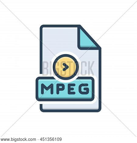 Color Illustration Icon For Mpeg Data Document Extension Format File Filename Folder Movie Filmstrip