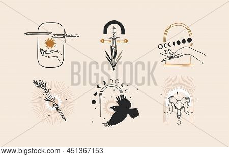 Hand Drawn Vector Abstract Stock Graphic Illustration With Logo Elements Collection Bundle Set, Magi