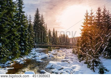 Pedestrian Broder Bridge Over Jizera River On The Route Between Jizerka, Czech Republic, And Orle, P