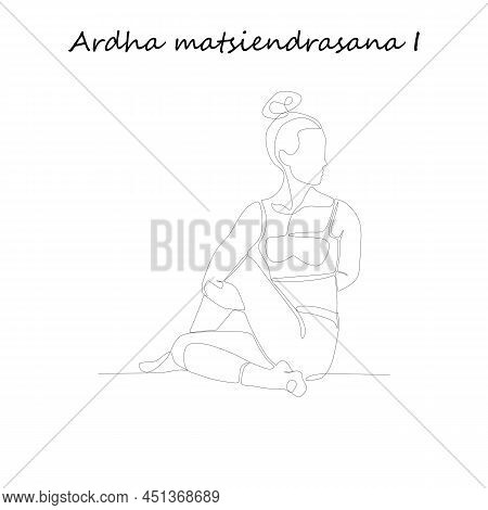 Continuous Line Drawing. Young Woman Making Yoga Exercise, Silhouette Picture. Oneline Drawn Black A