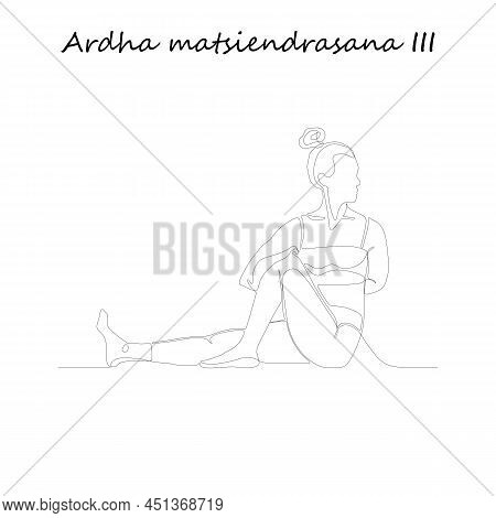 Continuous Line Drawing. Young Woman Making Yoga Exercise, Silhouette Picture. Oneline Drawn Black A