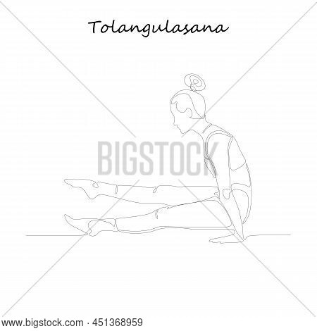 Continuous Line Drawing. Young Woman Making Yoga Exercise, Silhouette Picture. Oneline Drawn Black A