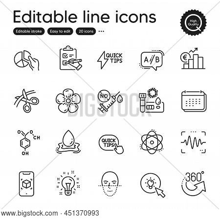 Set Of Science Outline Icons. Contains Icons As Natural Linen, Idea And Pie Chart Elements. Quicksta