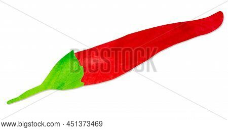 Hand-drawn Watercolor Papercut Red Chili Pepper. Bright Cute Kawaii Kidcore Style Illustration, Good