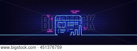 Neon Light Glow Effect. Web Report Line Icon. Column Graph Sign. Growth Diagram Symbol. 3d Line Neon